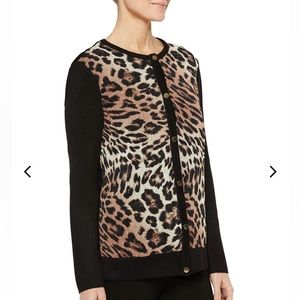Misook Black Leopard Print Acrylic Knit Blend Long Sleeve Cardigan Top Sz. XL